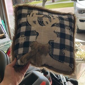Plaid Reindeer Holiday Pillow